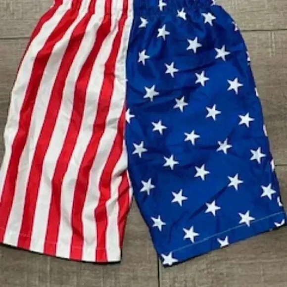 Patriotic Stars & Stripes boys med 10/12‎ lined Swim trunks board shorts red EUC - Picture 3 of 7